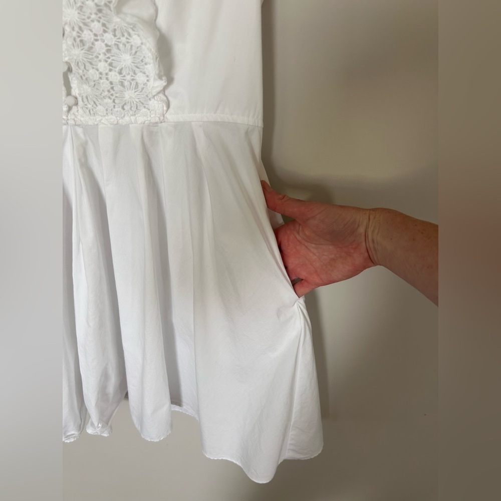 FREE PEOPLE Half Moon Mini Dress Eyelet Crochet Lace Ruffle Feminine Boho | Sz M - Picture 10 of 12